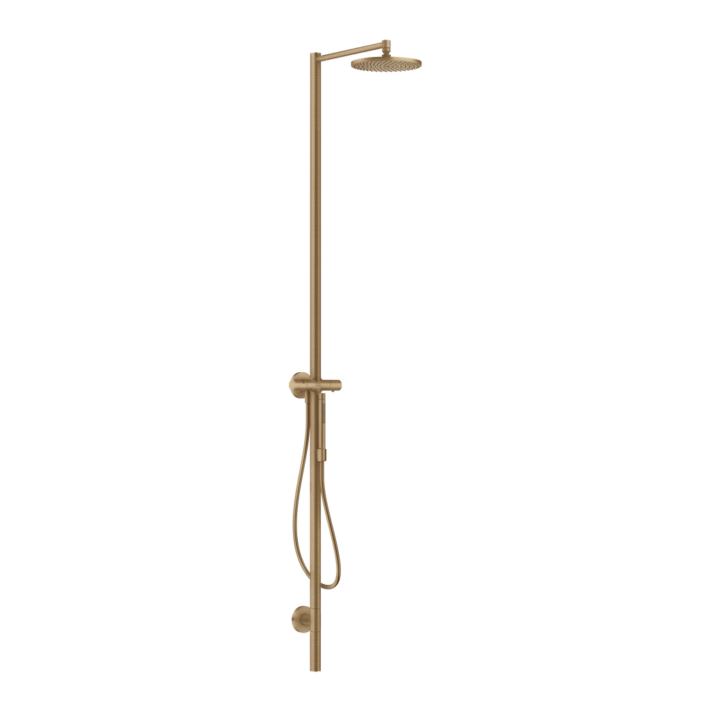 AXOR Starck Shower Column with Thermostat and Overhead Shower 240 1jet from Brandt in Brushed Bronze finish