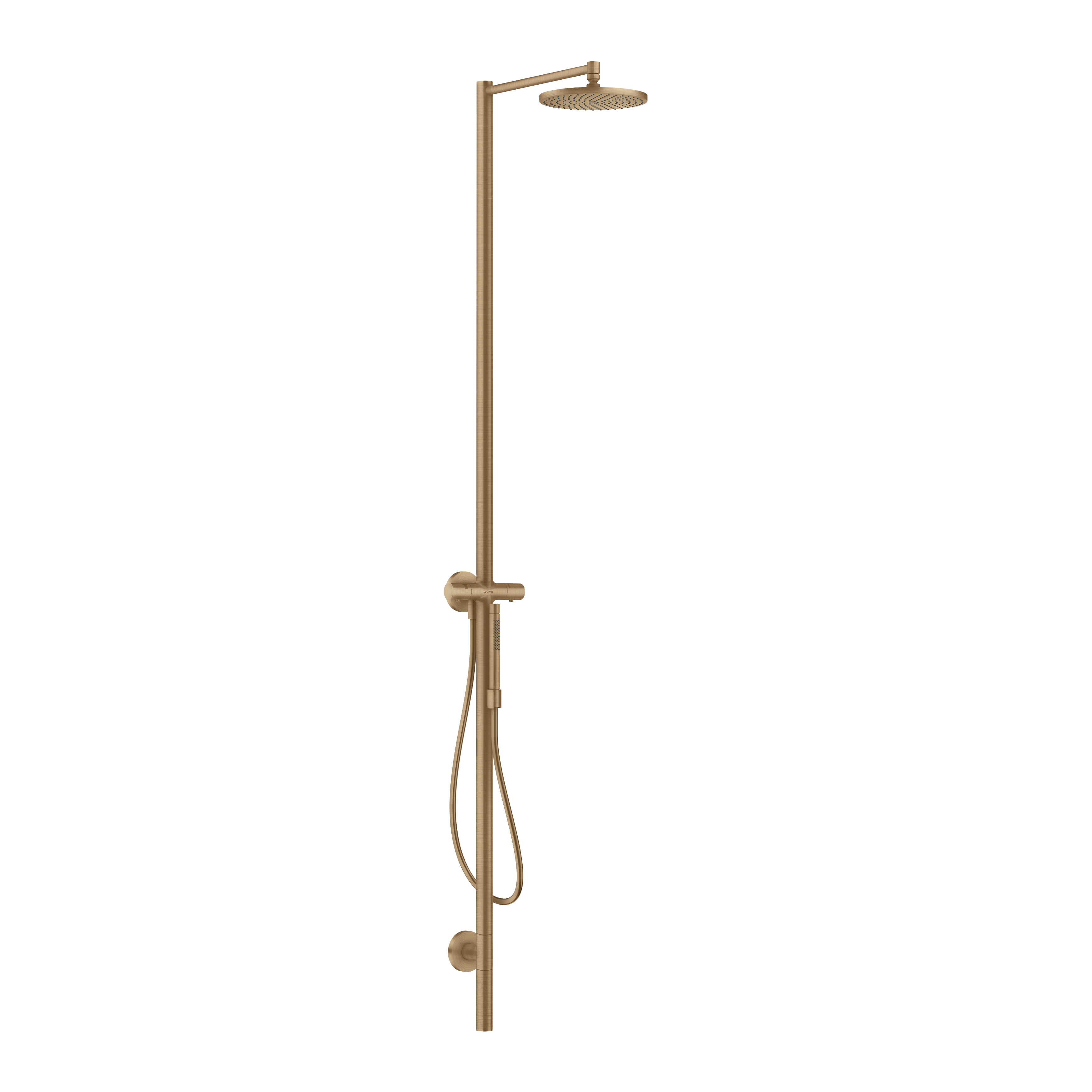 AXOR Starck Shower Column with Thermostat and Overhead Shower 240 1jet from Brandt in Brushed Bronze finish