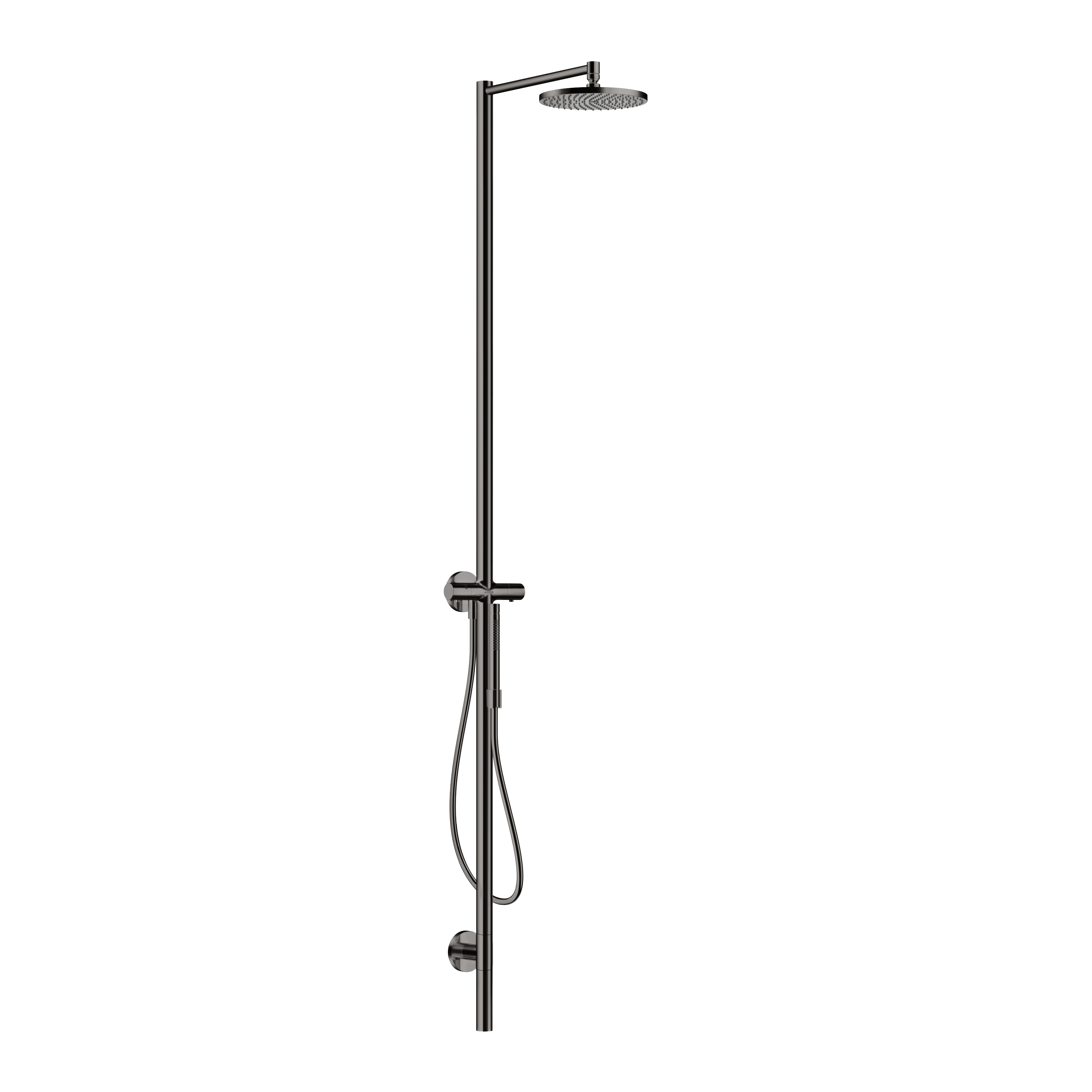 AXOR Starck Shower Column with Thermostat and Overhead Shower 240 1jet from Brandt in Polished Black Chrome finish