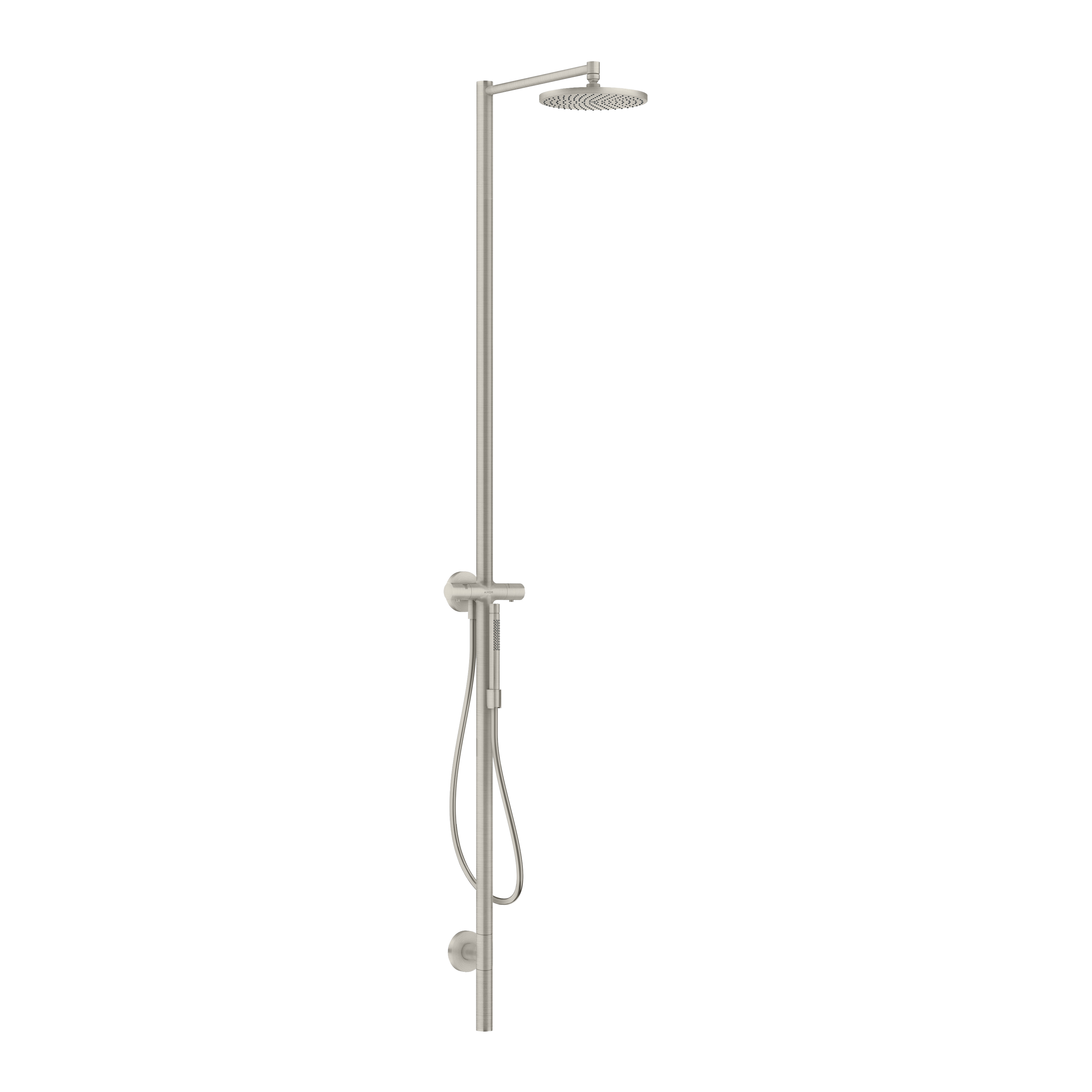 AXOR Starck Shower Column with Thermostat and Overhead Shower 240 1jet from Brandt in Stainless Steel Optic finish