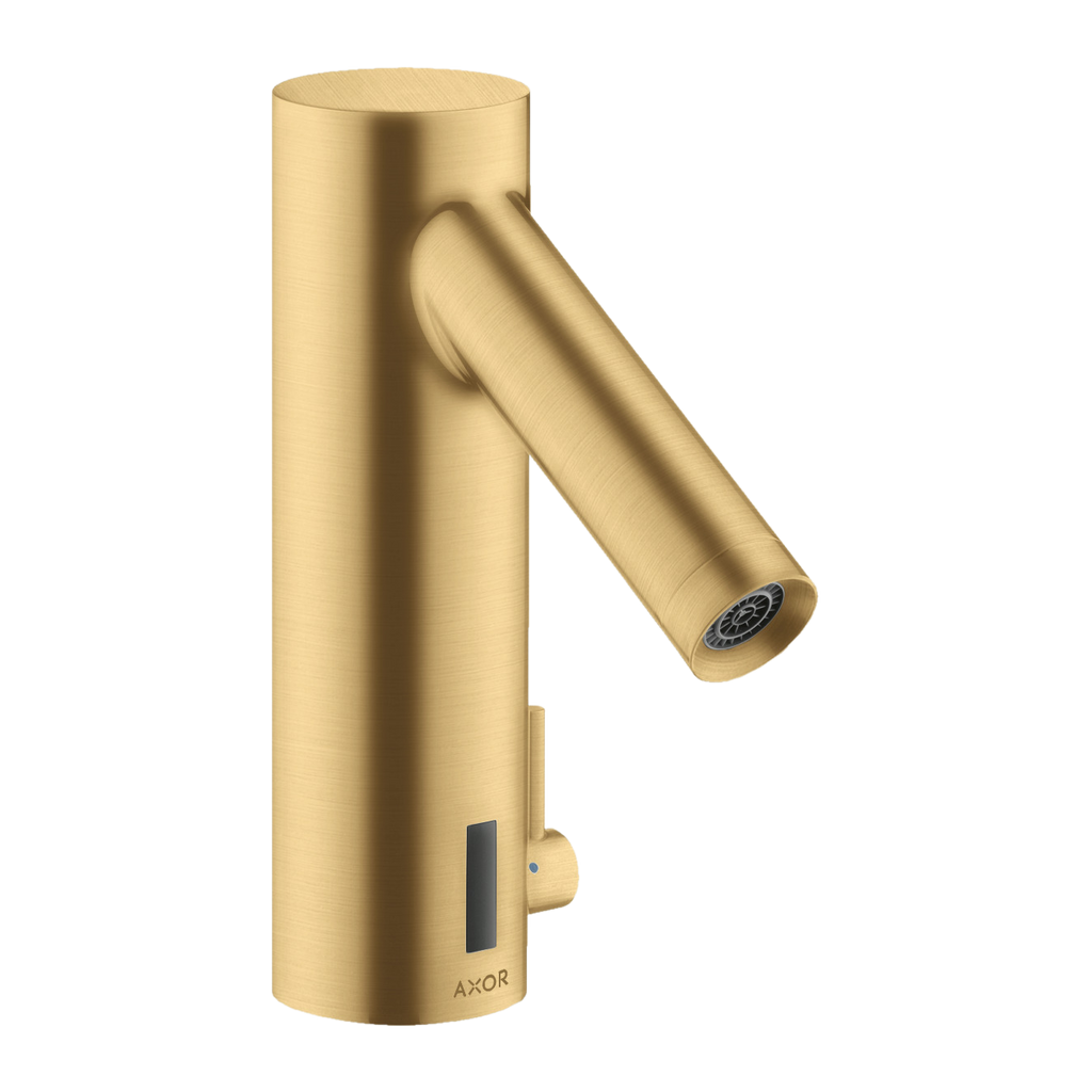 AXOR Starck Touchless Battery Operated Basin Mixer Faucet with Adjustable Temperature from Brandt in Brushed Gold Optic finish