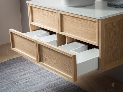Moderne 120 cm Vegghengt Heltre Baderomsmøbel fra Brandt Bad med 2 åpne skuffer. 
