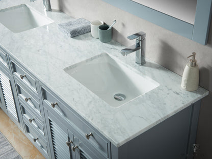 Benkeplate i Ekte Carrara Marmor med Doble Vasker på Grått 180 cm Servantskap fra Brandt Bad.